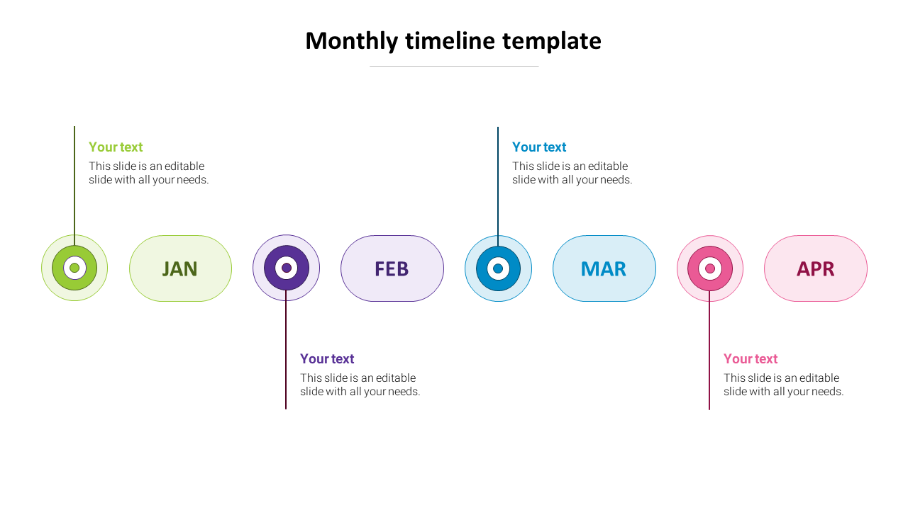 Stunning Multi-Color Monthly Timeline Template Slide